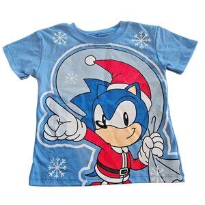 Sonic the Hedgehog SEGA Blue Snowflake Holiday Santa Kids Shirt Size 2T NWOT